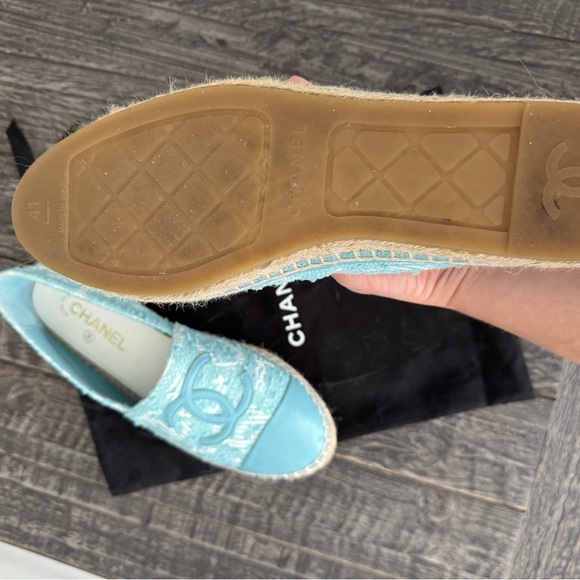 Chanel Blue Tweed CC Espadrilles Flats Size 41 Authentic - Picture 2 of 2